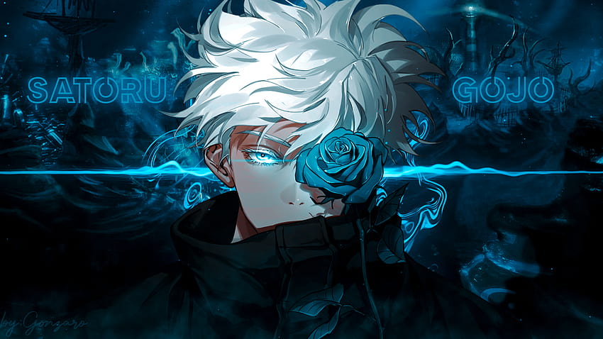 Satoru Gojo Blue Eyes Jujutsukaisen White Hair Blue Flowers Anime Boys Anime, anime flowers Fond d'écran HD