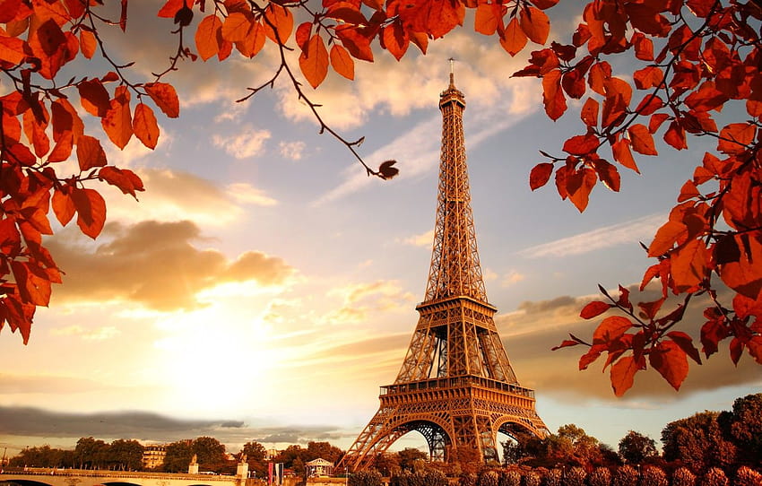 otoño, Francia, París, río, hojas, Torre Eiffel, paisaje urbano, sección город, francia otoño fondo de pantalla
