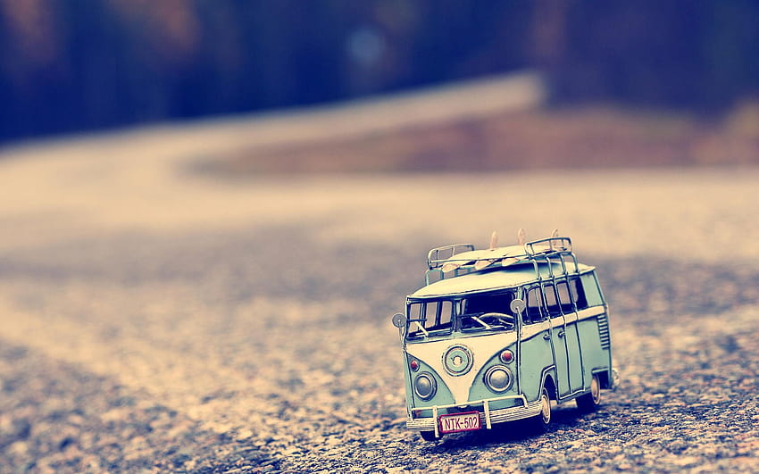 Mini Toy Van on Road, miniature summer van car HD wallpaper