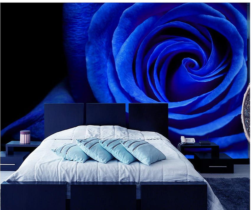 Dekorasi rumah mawar Biru tidur kepala mural bunga 3d, 3d biru HD wallpaper