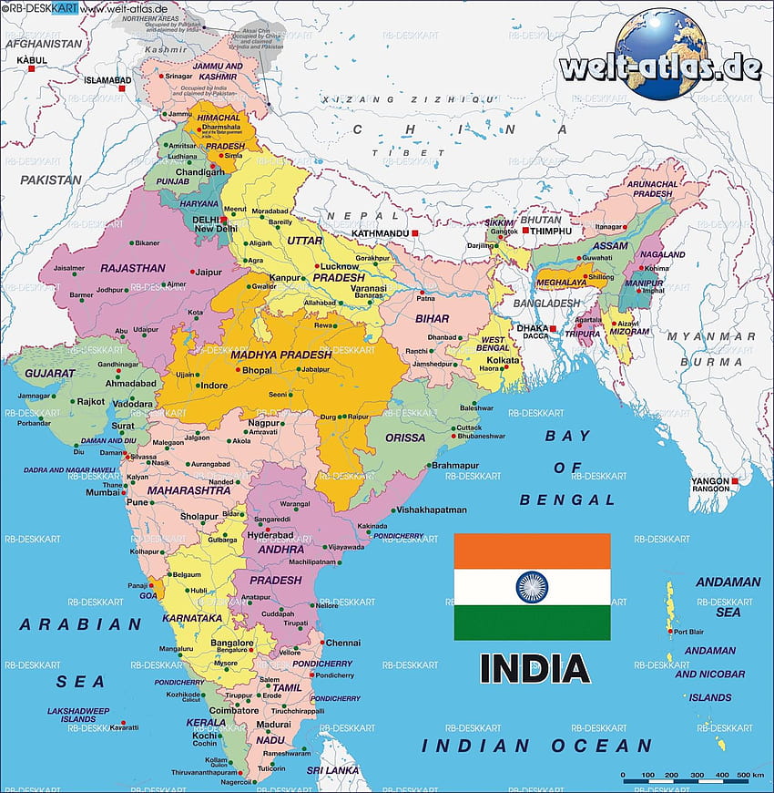 Fizyczna i polityczna mapa Indii, mapa fizyczna Indii Tapeta na telefon HD
