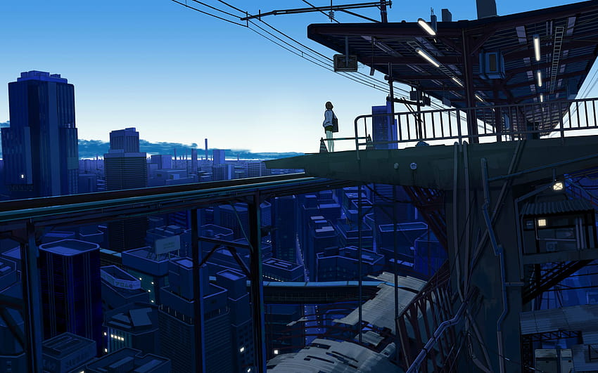 Anime Building, anime rooftop city HD wallpaper
