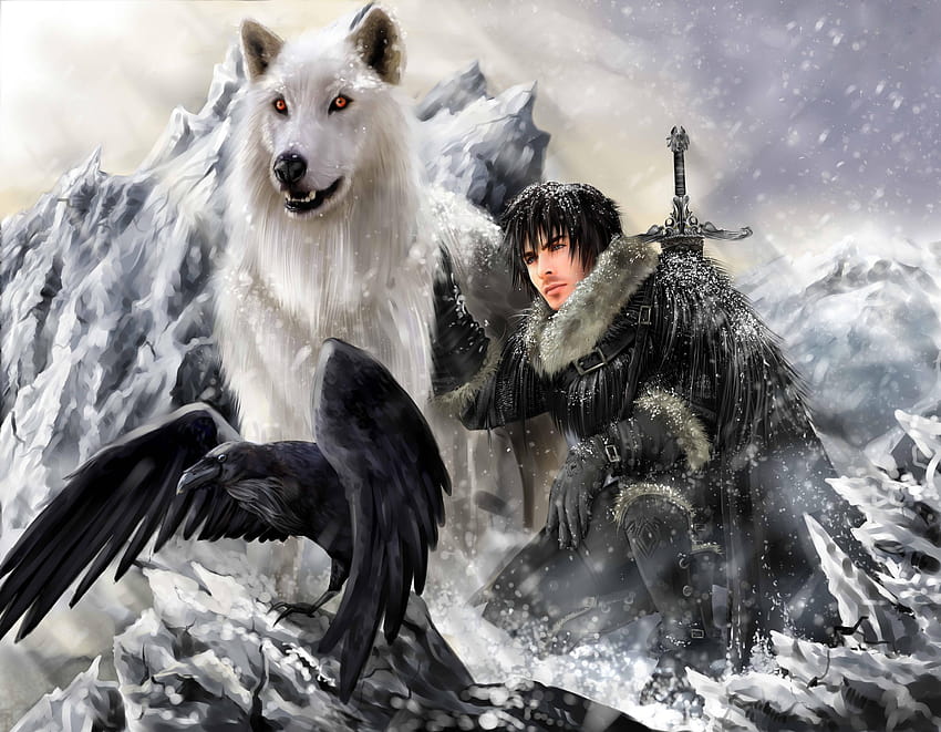 fantasy, wolf, Warrior, raven, jon gray HD wallpaper
