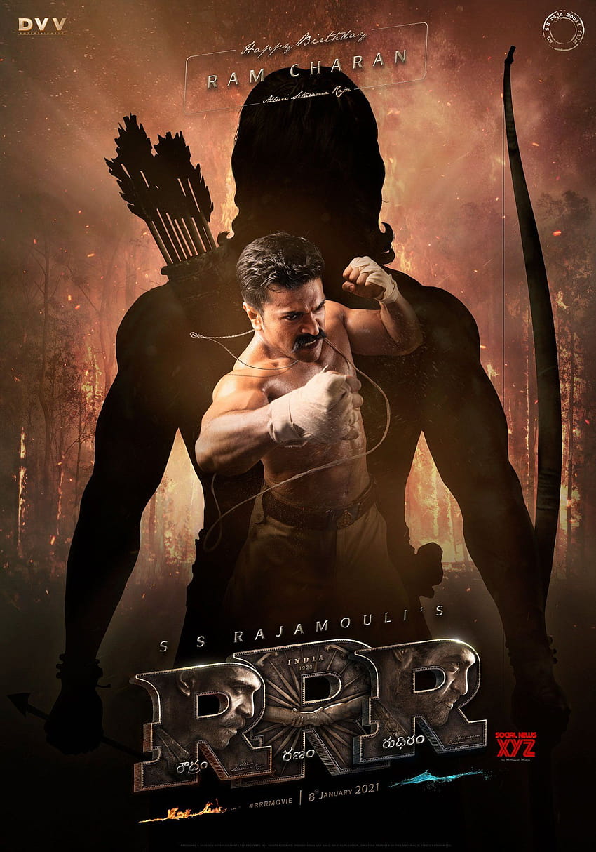 Megapowerstar Ram Charan First Look Poster als Rama Raju aus dem RRR-Film, Ram Charan rrr HD-Handy-Hintergrundbild