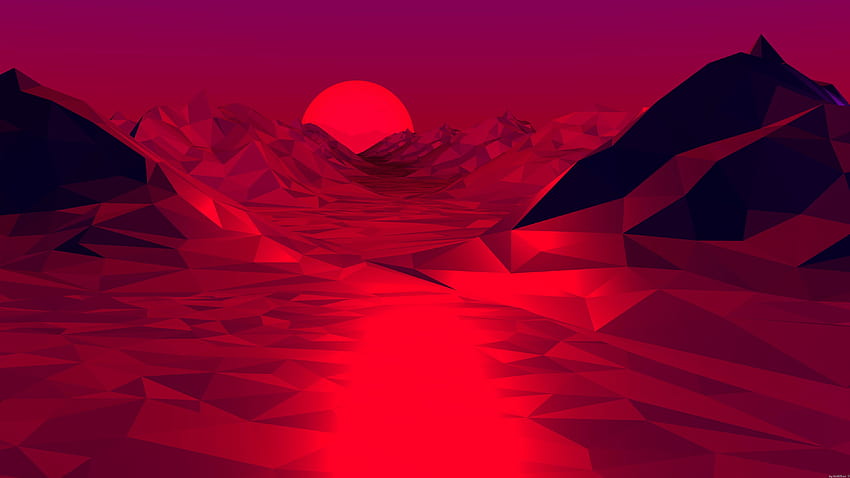 red low poly digital art dark backgrounds polygon art, pc red neon HD wallpaper