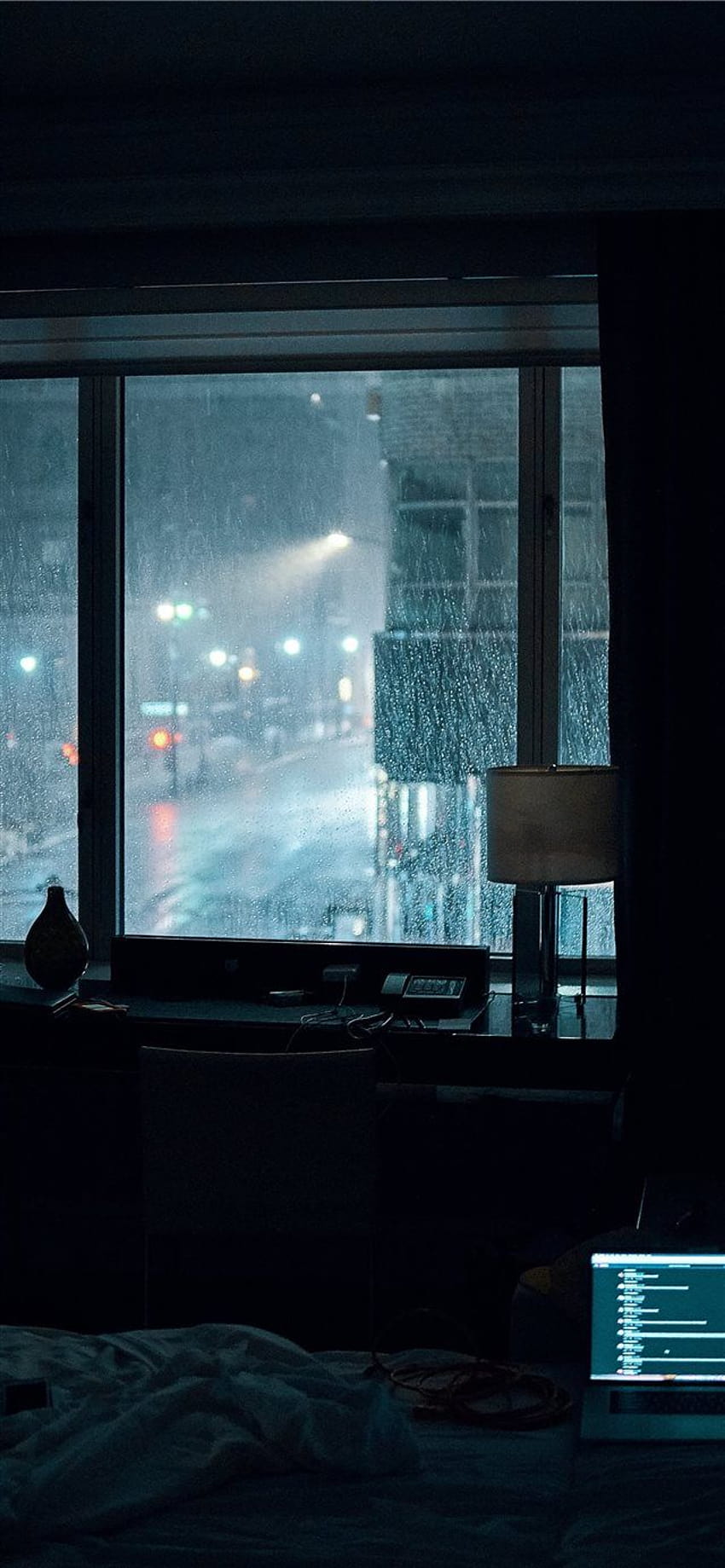 Rainy Nights in NYC iPhone X, finestra con pioggia invernale Sfondo del telefono HD