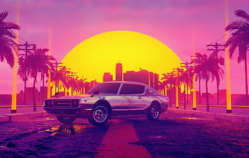Sunset, The sun, Auto, Music, Machine, Star, Style, Background, 80s ...