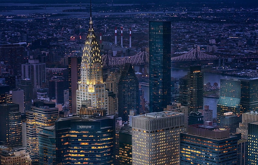 kota, lampu, AS, jembatan, malam, New York, Manhattan, NYC, Kota New York, pencakar langit, Gedung Chrysler, arsitektur, bangunan, pemandangan kota, Amerika Serikat , bagian город, gedung Wallpaper HD