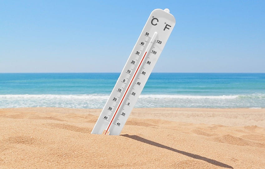 piasek, lato, upał, termometr, temperatura dla Tapeta HD