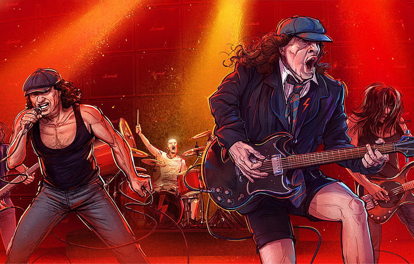 Figure, Music, The game, Rock, Art, Rock, Michal Dean, AC/DC, Rock 'n' roll, by Michal Dean, Slaski stadium illustrations , section музыка, acdc band HD wallpaper
