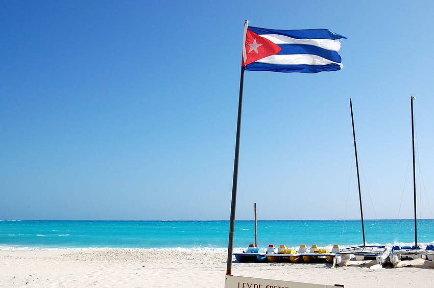 Flag of Cuba on the beach in the resort of Cayo Largo, Cuba, flag cuba HD wallpaper