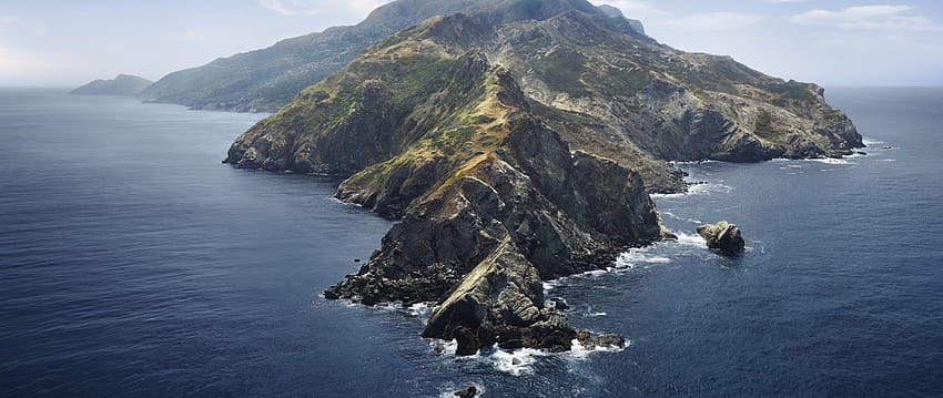 macOS Catalina , Mountains, Island, Morning, Foggy, Stock, Nature HD wallpaper