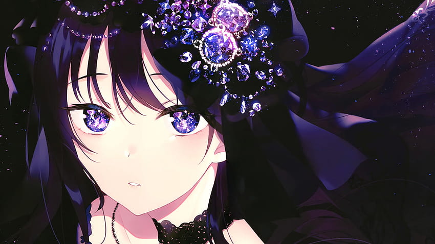 3840x2160 Anime Girl, Schwarzes Haar, Lila Augen, Glänzend, Anime Girl mit schwarzen Haaren HD-Hintergrundbild