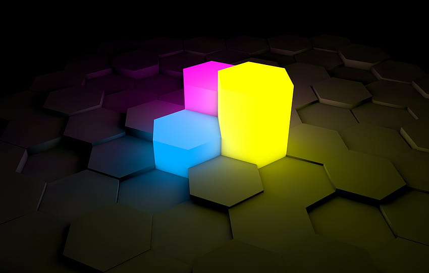 purple, yellow, blue, Hexagon , section абстракции, purple hexagons HD wallpaper