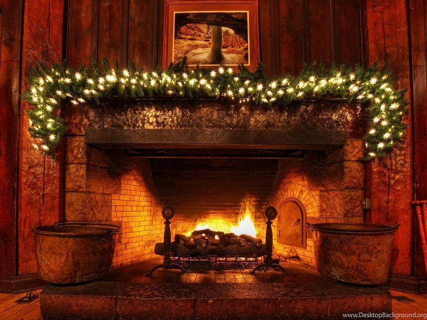 クリスマスの暖炉のシーンの背景、暖炉のシーンのコンピューター 高画質の壁紙