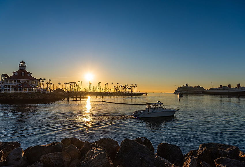 California USA Long Beach Nature ship Sunrises and sunsets Bay, sunrise over california HD wallpaper