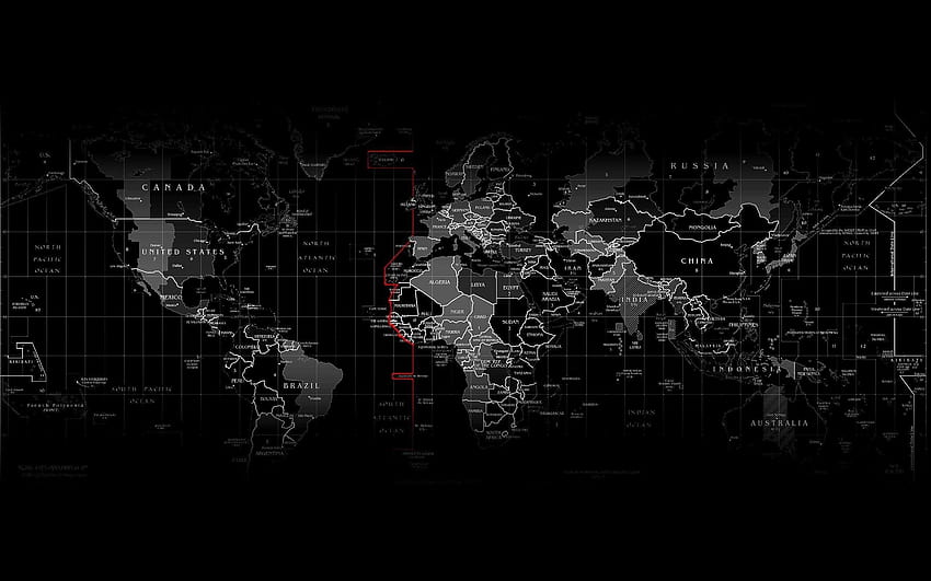 Fusos horários do mapa do mundo, mapa do mundo preto papel de parede HD