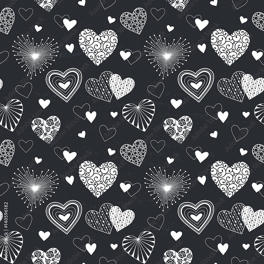 Seamless pattern with hand drawn Valentine hearts. Good for wallpaper, wrapping  paper, invitation cards, textile print. Background for St. Valentine's Day.  Vector illustration. Stock Vector