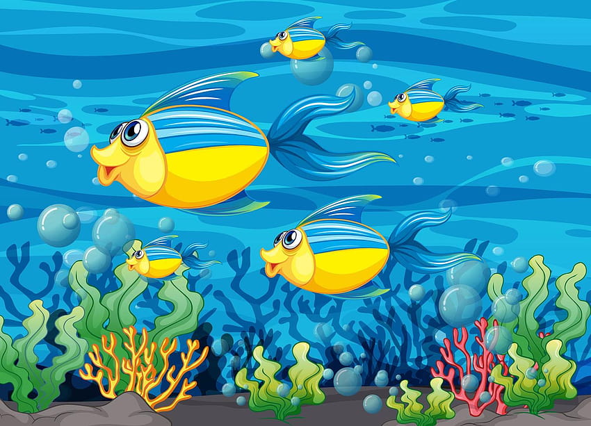 Many exotic fishes cartoon character in the underwater backgrounds 1482216 Vector Art at Vecteezy, underwater cartoon HD wallpaper