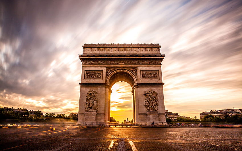 Coucher De L'arc De Triomphe Paris 프랑스 울트라 HD 월페이퍼