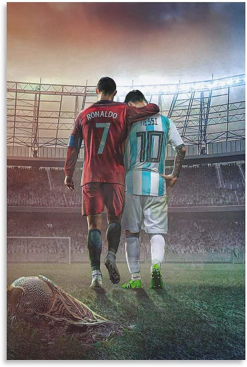 Fußballstars Cristiano Ronaldo und Lionel Messi Leinwand Poster Kunst Wanddekoration, Ronaldo und Messi iPhone HD-Handy-Hintergrundbild