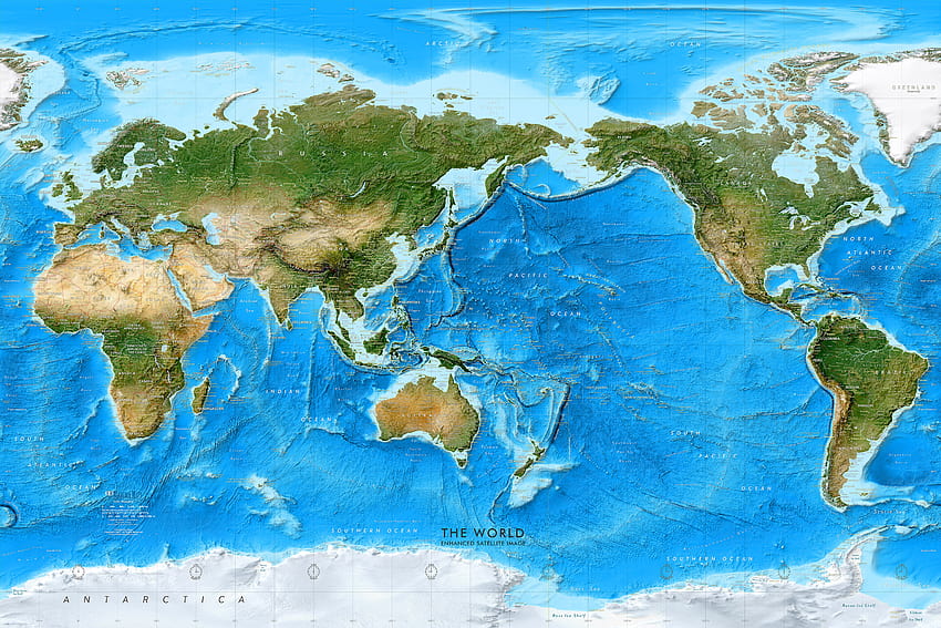 Detailed World Satellite Map, physical world map HD wallpaper