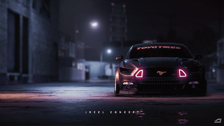 Ford Mustang nera, scuro, auto, veicolo, autoveicolo, mezzo di trasporto • For You For & Mobile, auto dall'estetica anime Sfondo HD