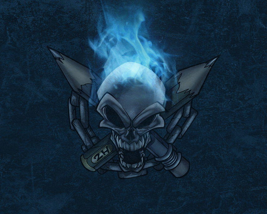 Calavera oscura Lápiz oscuro Llama azul Cadena, calavera iridiscente y huesos fondo de pantalla