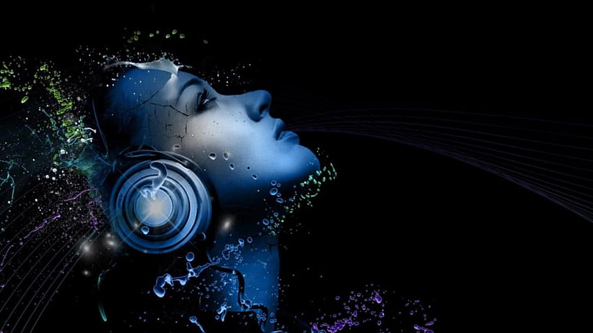 Blues Music Abstract Headphones Women Blue Digital Art ... HD wallpaper