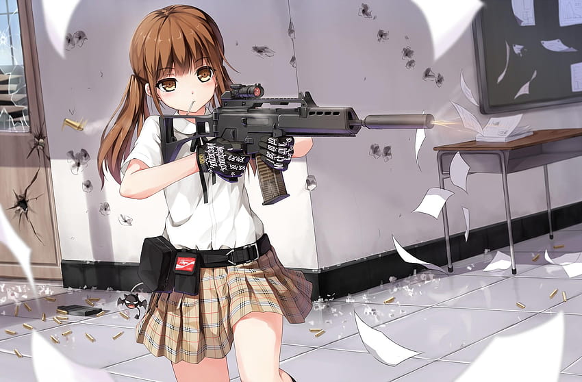 7 аниме пистолет, аниме момичета с пистолет HD тапет
