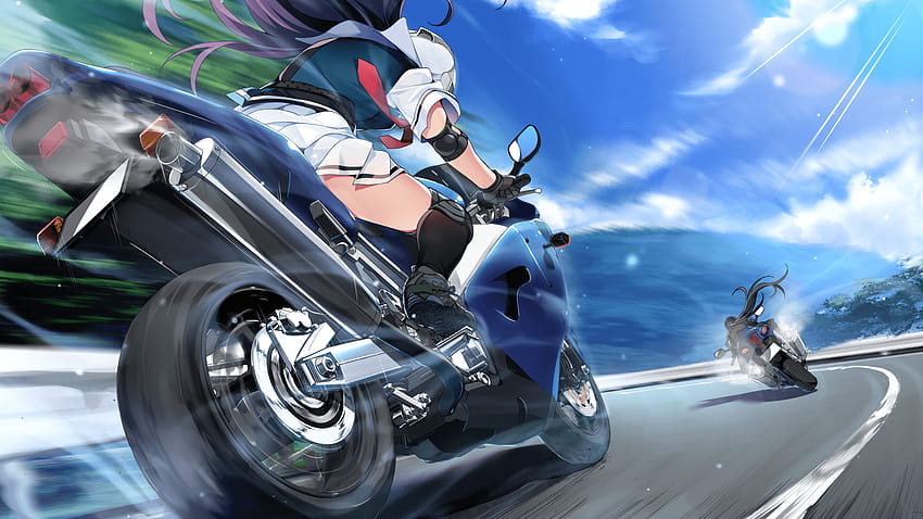  Motocicleta de anime, pareja de ciclistas, Fondo de pantalla HD