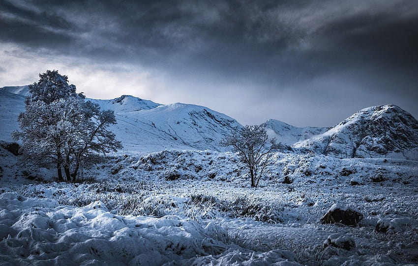 winter, trees, mountains, valley, Scotland, Scotland, Highland, Highland, Glencoe, Glen Coe , section пейзажи, scotland winter HD wallpaper