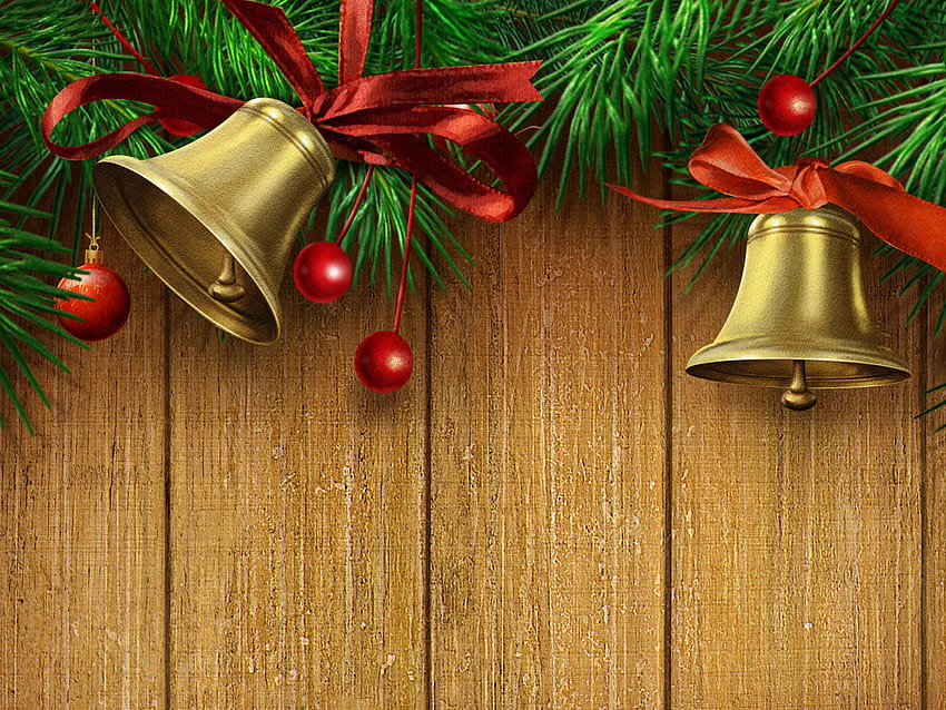 Christmas Bells Happy New Year Ribbon Backgrounds For PowerPoint, merry christmas bells HD wallpaper