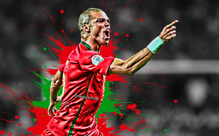Pepe, red and green blots, Portugal National Team, Kepler Laveran de Lima Ferreira ComM, grunge, soccer, footballers, Portuguese football team with resolution 3840x2400. High Quality, pepe the footballer HD wallpaper