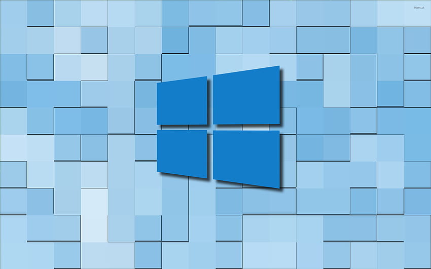 Просто синьо лого на Windows 10 върху сини плочки HD тапет