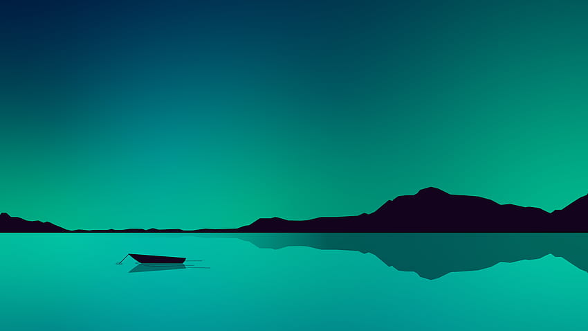2560x1440 Lake Minimal Green 1440P 解像度、背景、および青緑のミニマリスト 高画質の壁紙