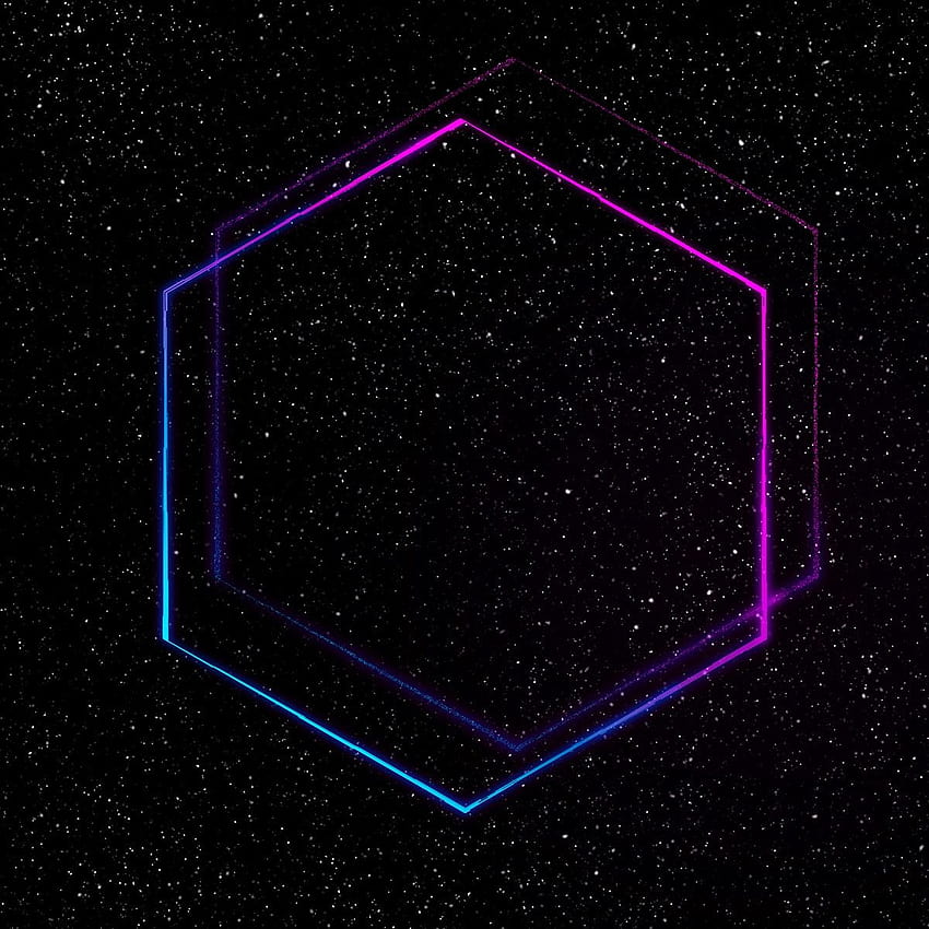 星空の背景にネオン パープルの幾何学的な六角形、黒と紫の幾何学的です HD電話の壁紙