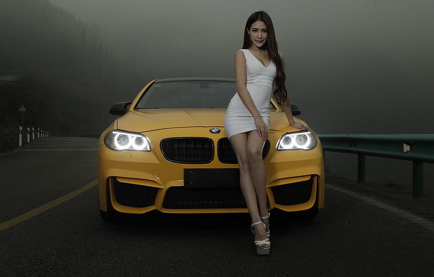 見て, 女の子, BMW, アジア人, 美しい女の子, 黄色の車, セクション девушки, 黄色の bmw 高画質の壁紙