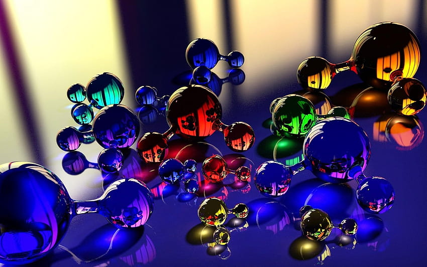 Colorful glass molecules, molecules 3d art HD wallpaper