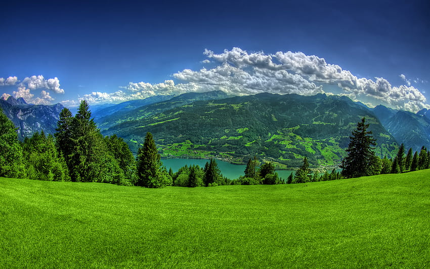Vista verde de uma montanha, vista da montanha papel de parede HD