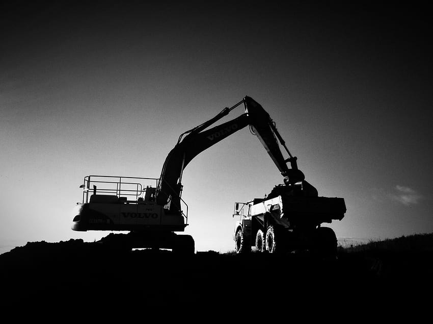 : sunlight, building, sky, silhouette, Volvo, work, ART, blackandwhite, cloud, bw, digging, black and white, monochrome graphy, dig, archaeology, excavator, digger, slater graphy, dumper, shilohette 2592x1936 HD wallpaper
