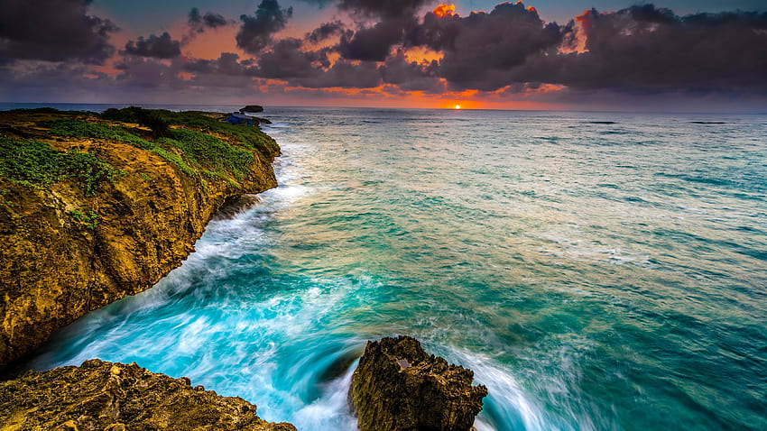 Hawaii USA Crag Ocean Nature Waves 3840x2160, sunset hawaii HD wallpaper