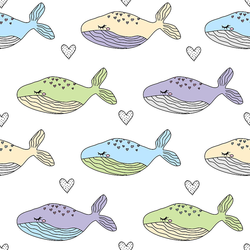 Cute doodle baby multicolored whale text white seamless pattern minimalist black hand drawn hearts. Summer texture, textiles, children . 4719119 Vector Art at Vecteezy HD phone wallpaper