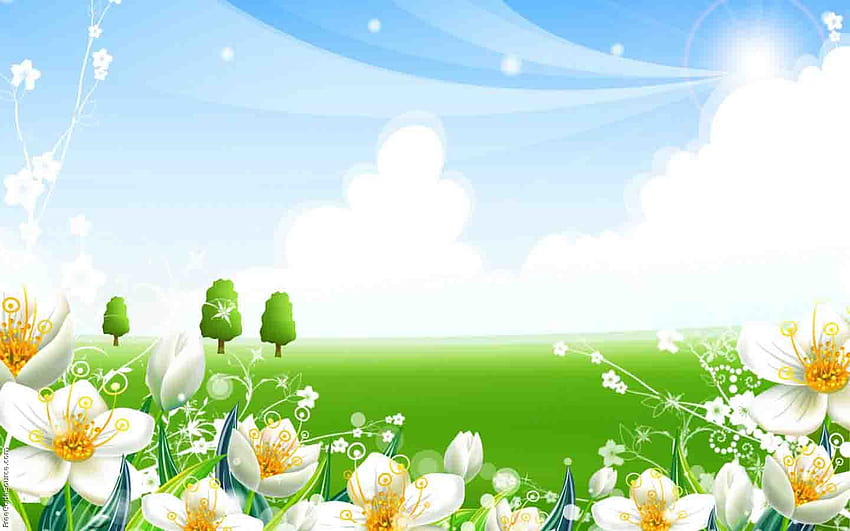 4 Beautiful Flower Garden Cartoon HD wallpaper