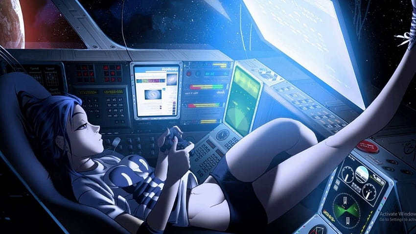 SPACE GAMER GIRL, anime gamer pic HD wallpaper