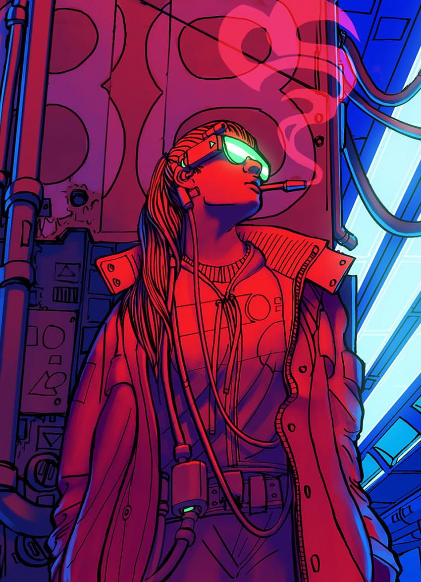 Cyberpunk, Neon, Kadın, Fantezi, Sigara İçme, Cyberpunk kadın mobil HD telefon duvar kağıdı