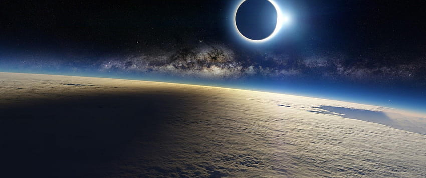 Solar Eclipse From Space 3440x1440 HD wallpaper