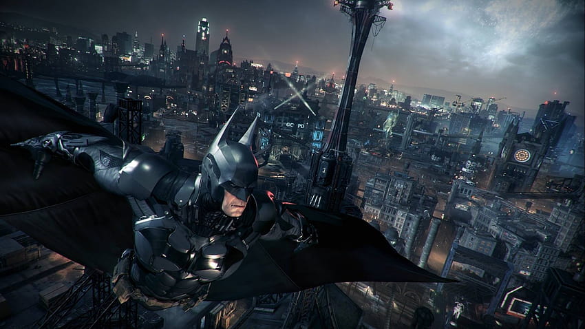 วีดีโอเกมส์ Batman Arkham Knight แบทแมน สตูดิโอ Rocksteady Gotham City ความมืด หน้าจอ คอมพิวเตอร์ บรรยากาศของโลก เทคนิคพิเศษ เกมพีซี » กำแพงคุณสูง วอลล์เปเปอร์ HD