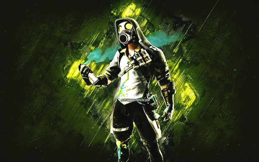 Fortnite Toxic Tagger Skin, Fortnite, main characters, green stone background, Toxic Tagger, Fortnite skins, Toxic Tagger Skin, Toxic Tagger Fortnite, Fortnite characters with resolution 2880x1800. High Quality HD wallpaper