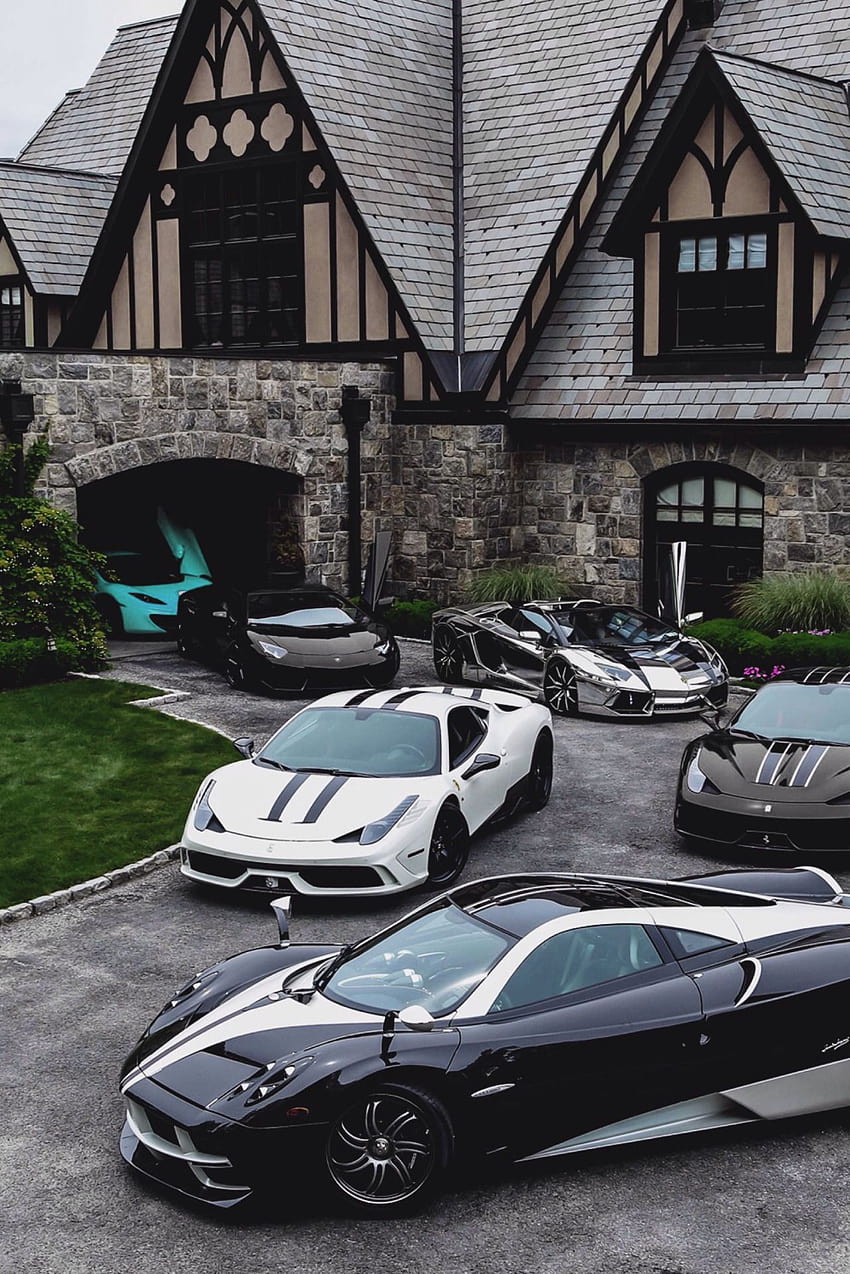 Luxury Car House, Herrenhaus mit Autos HD-Handy-Hintergrundbild